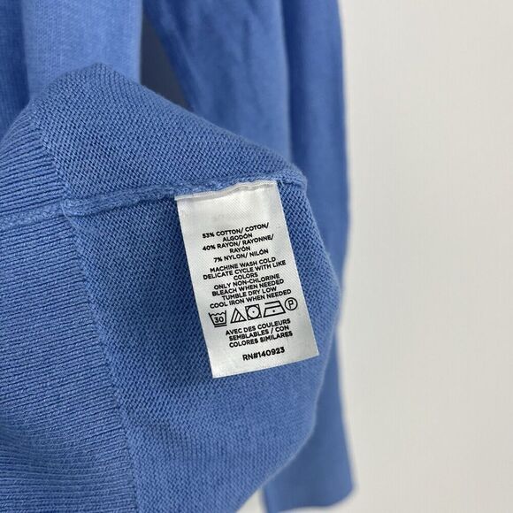 LOFT Sweater Size Small Sky Blue Long Sleeve Pullover Puff Sleeve Knit Crew Neck - Picture 9 of 10